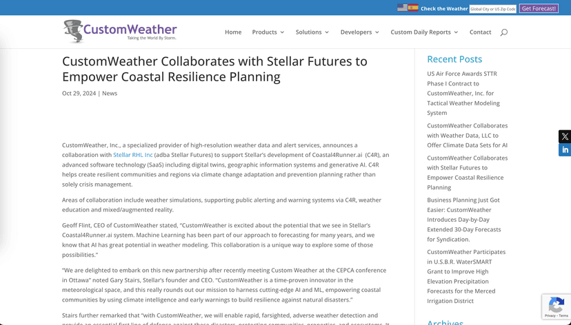 CustomWeather Collaborates with Stellar Futures to Empower Coastal Resilience Planning